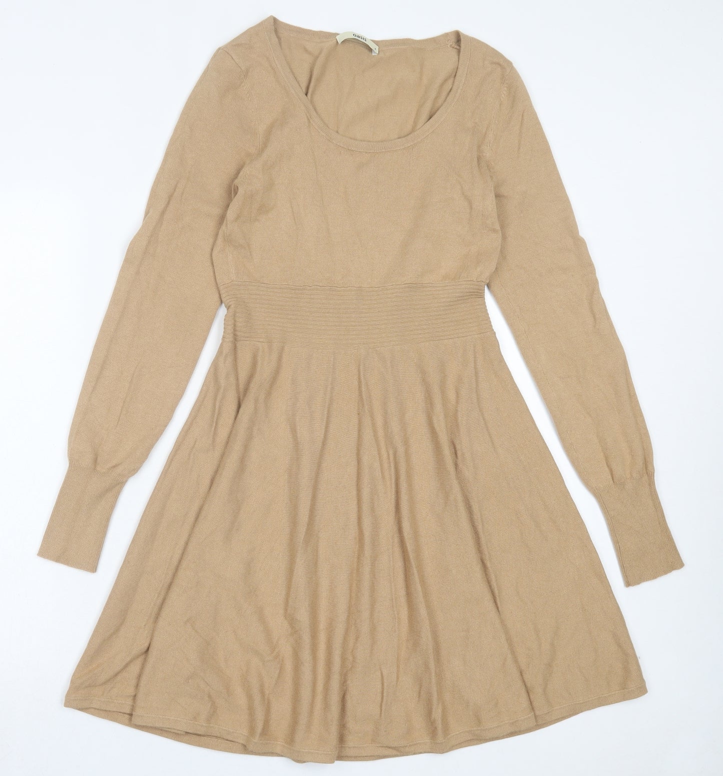 Oasis Womens Brown Viscose Jumper Dress Size S Scoop Neck Pullover