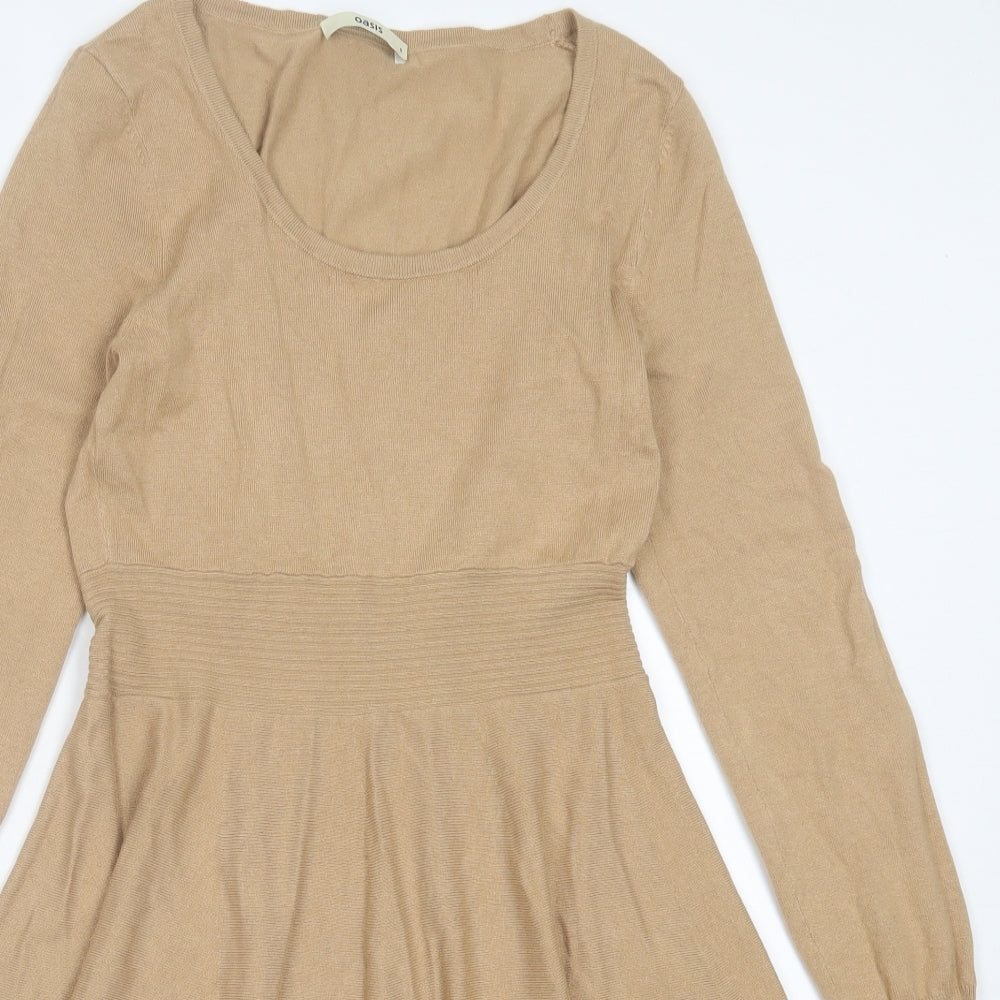 Oasis Womens Brown Viscose Jumper Dress Size S Scoop Neck Pullover