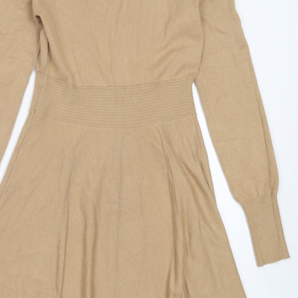 Oasis Womens Brown Viscose Jumper Dress Size S Scoop Neck Pullover