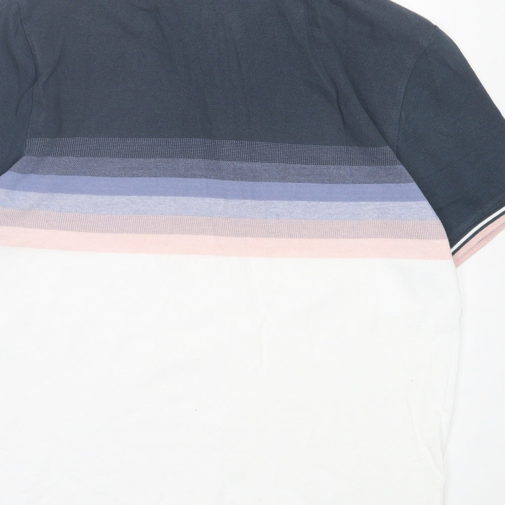 Peacocks Mens Multicoloured Striped Cotton Polo Size M Collared Button