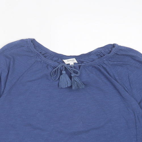 Formula Joven Womens Blue Cotton Basic T-Shirt Size 12 Boat Neck