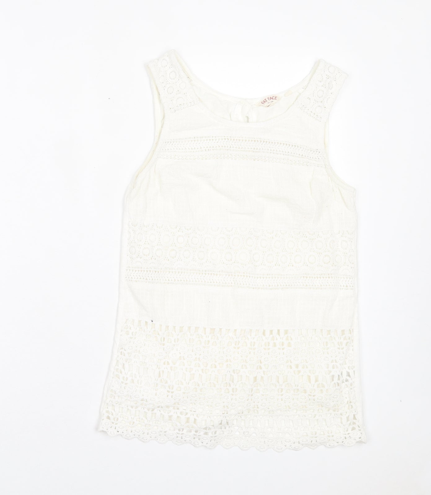 Fat Face Womens White Cotton Basic Tank Size 8 Boat Neck