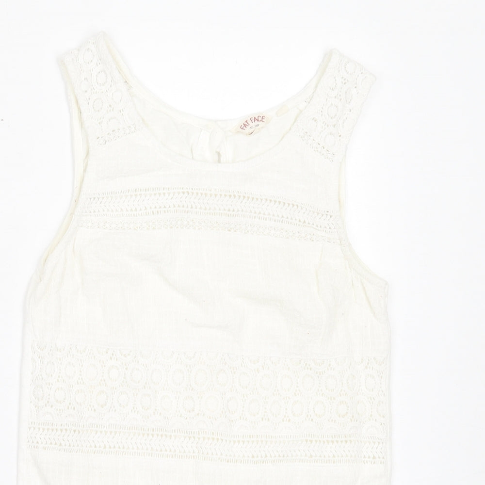Fat Face Womens White Cotton Basic Tank Size 8 Boat Neck