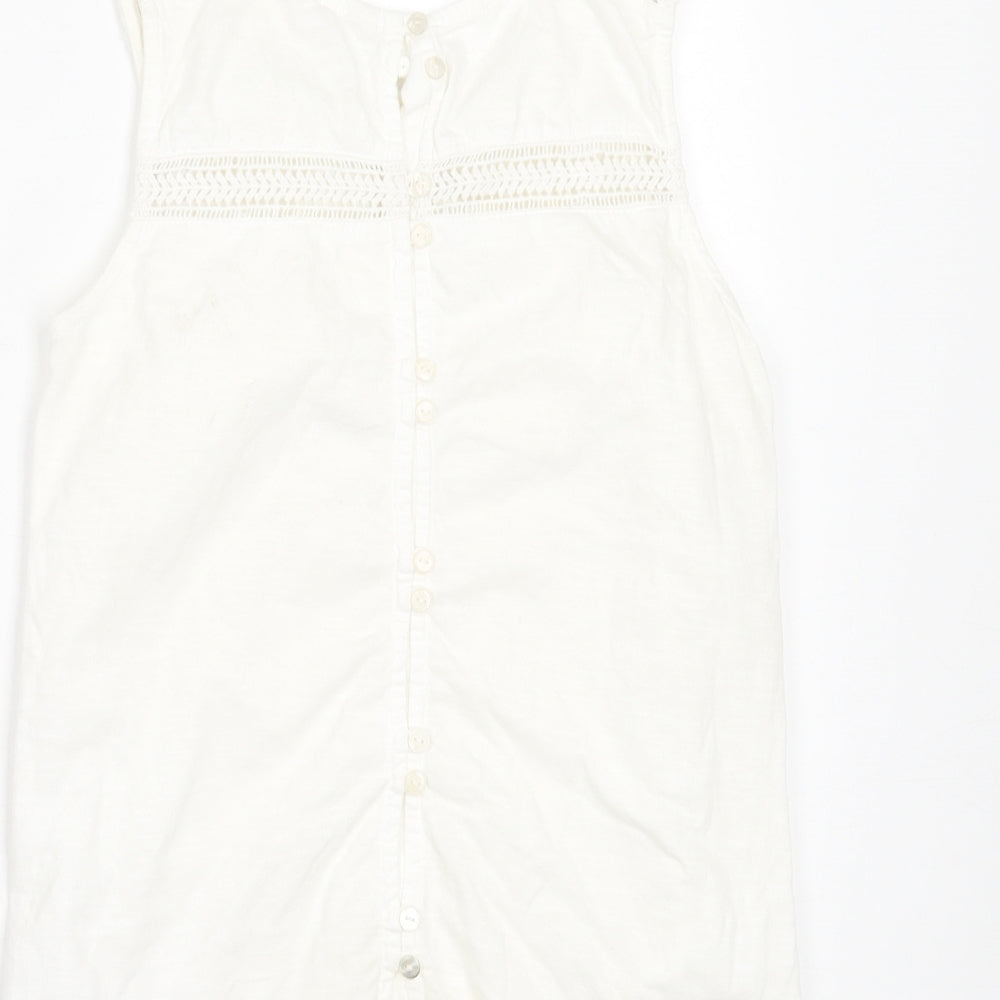 Fat Face Womens White Cotton Basic Tank Size 8 Boat Neck