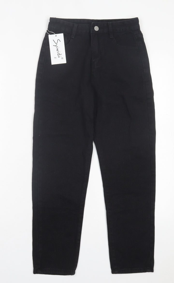 Syiwidii Womens Black Cotton Straight Jeans Size S L23 in Regular Button
