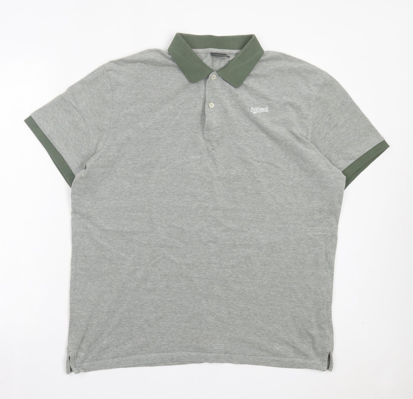 JACK & JONES Mens Grey Cotton Polo Size 2XL Collared Button