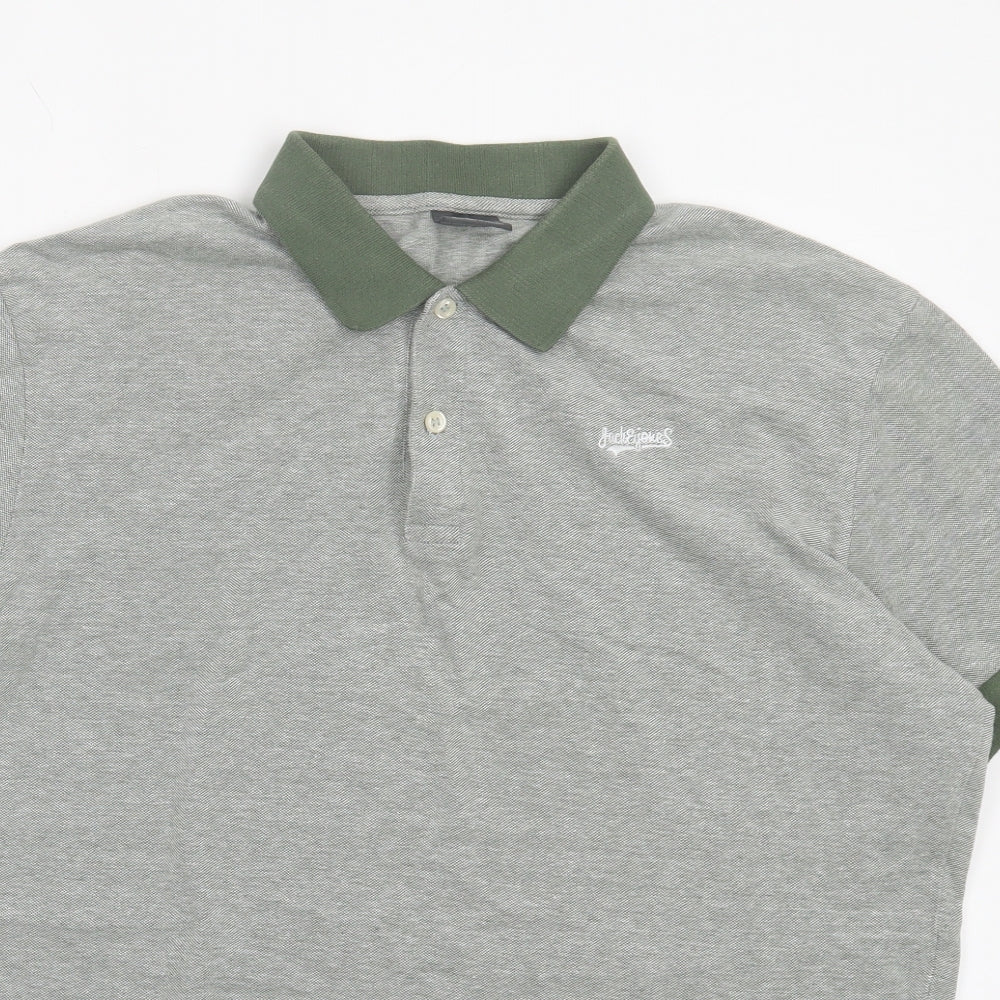 JACK & JONES Mens Grey Cotton Polo Size 2XL Collared Button