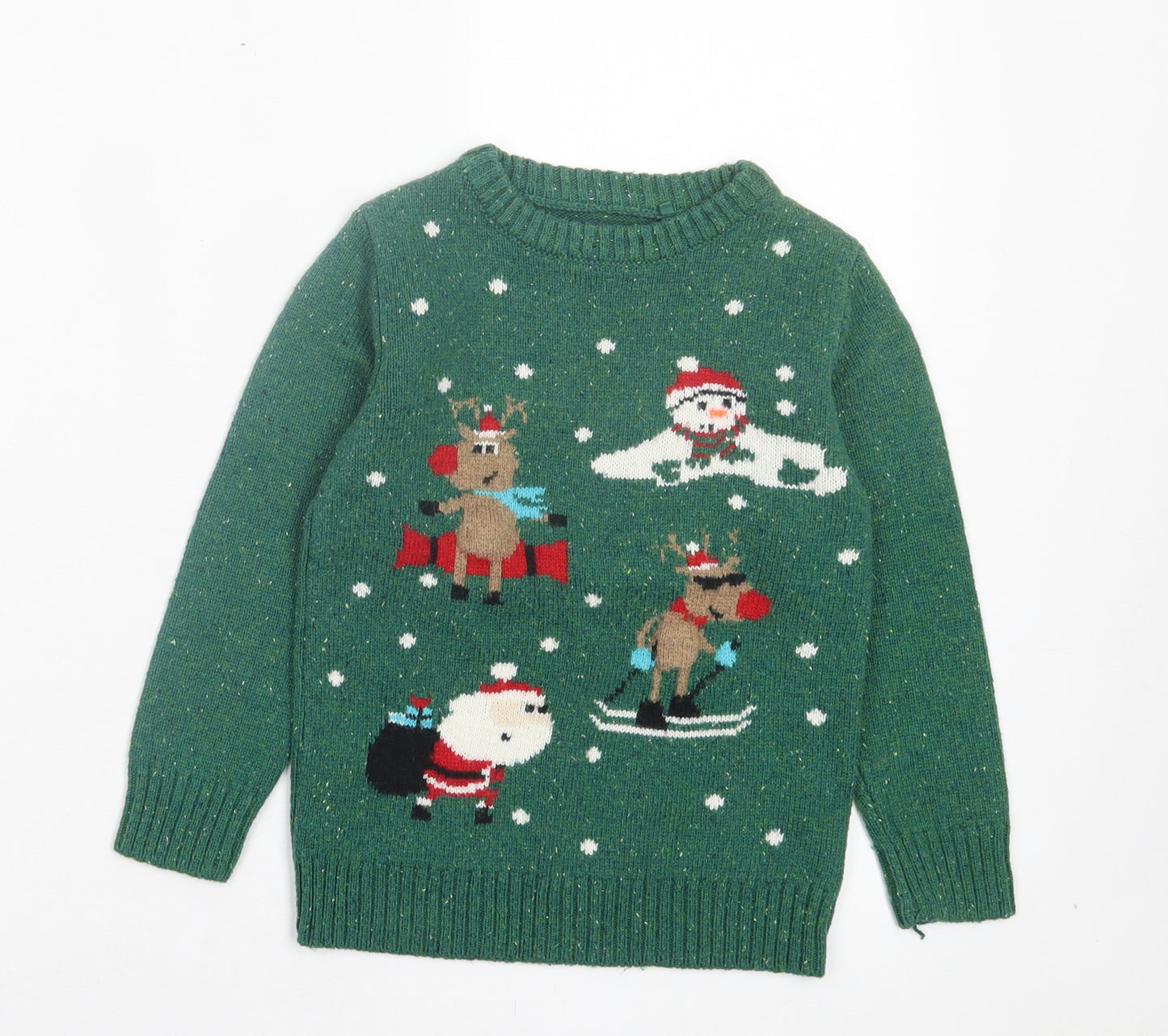 NEXT Boys Green Collared Acrylic Pullover Jumper Size 5 Years Pullover - Christmas