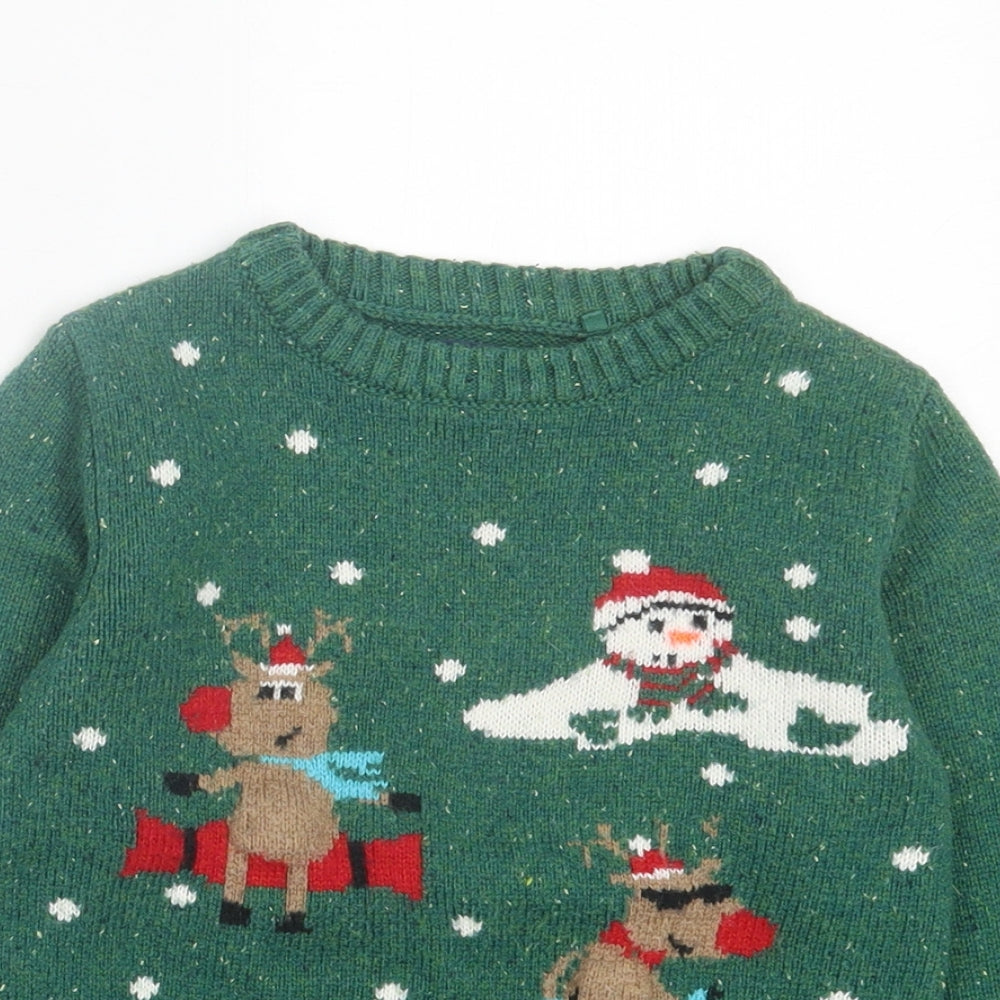 NEXT Boys Green Collared Acrylic Pullover Jumper Size 5 Years Pullover - Christmas