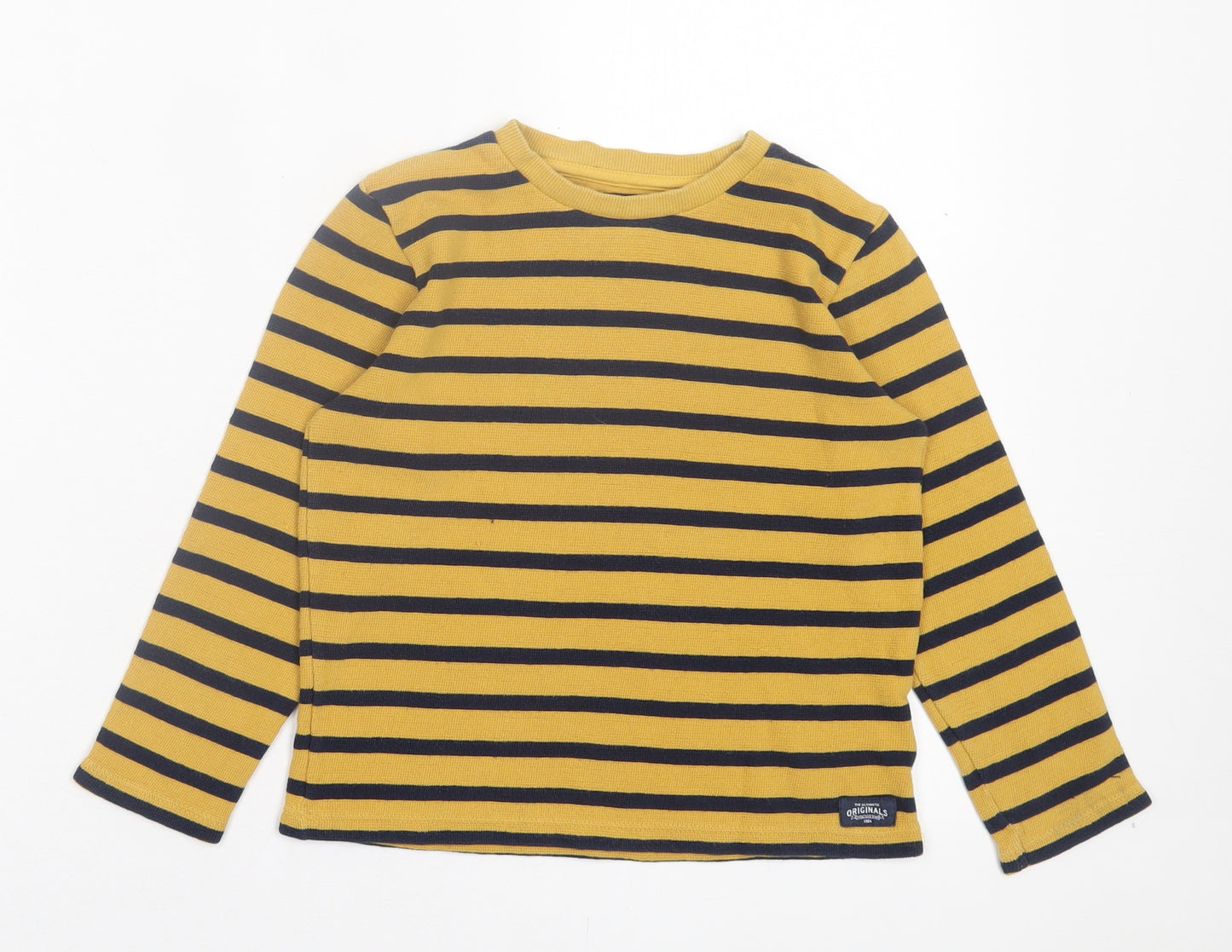 Marks and Spencer Boys Yellow Striped Cotton Basic Casual Size 5-6 Years Crew Neck Pullover