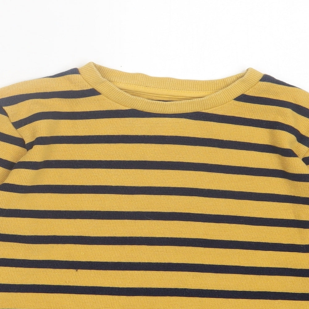 Marks and Spencer Boys Yellow Striped Cotton Basic Casual Size 5-6 Years Crew Neck Pullover