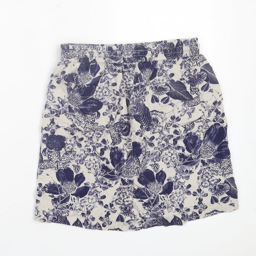 George Womens Blue Floral Linen A-Line Skirt Size 10 Drawstring
