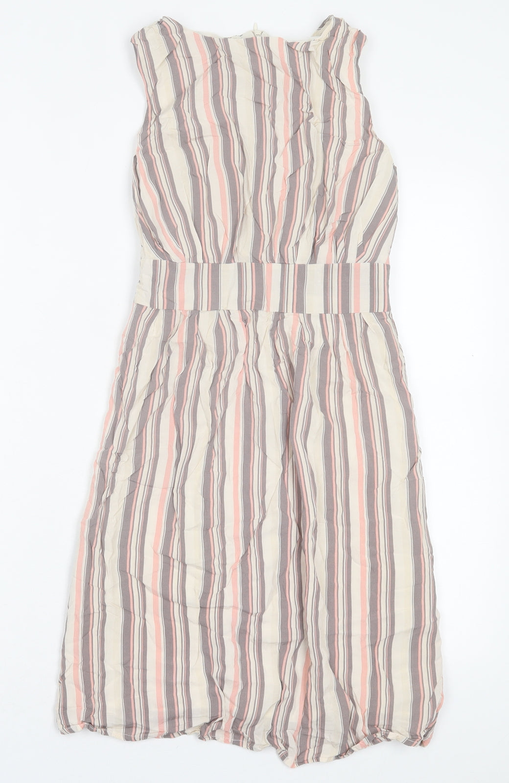 Apricot Womens Beige Striped Viscose Tank Dress Size 8 Crew Neck Zip