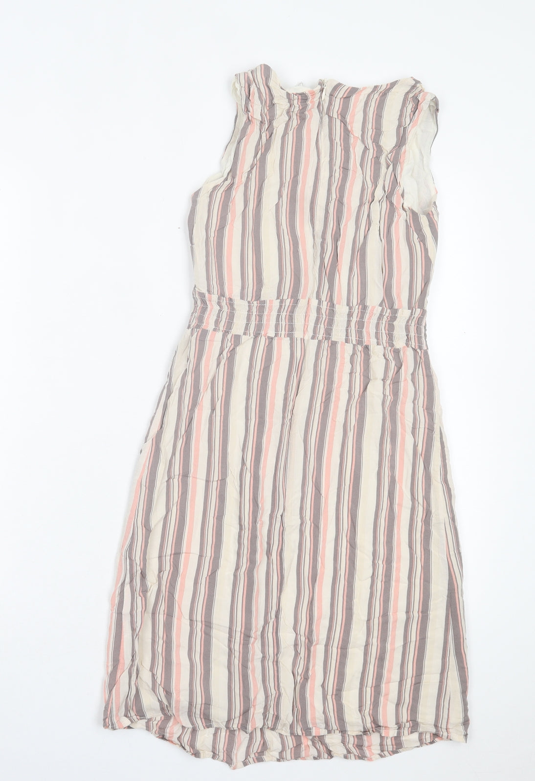 Apricot Womens Beige Striped Viscose Tank Dress Size 8 Crew Neck Zip