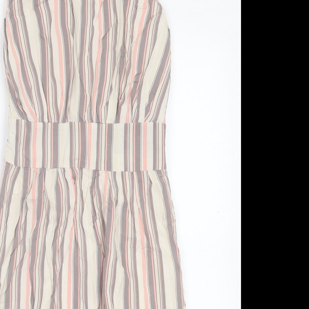 Apricot Womens Beige Striped Viscose Tank Dress Size 8 Crew Neck Zip