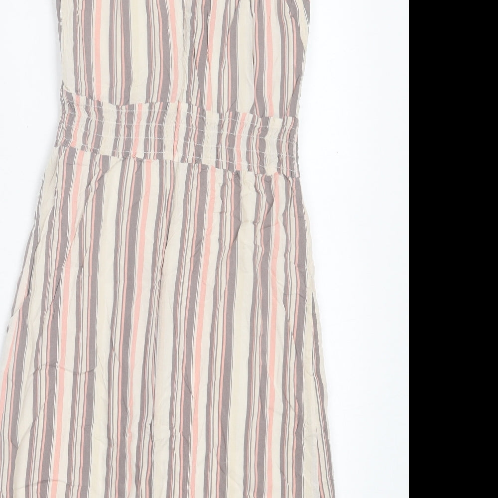 Apricot Womens Beige Striped Viscose Tank Dress Size 8 Crew Neck Zip