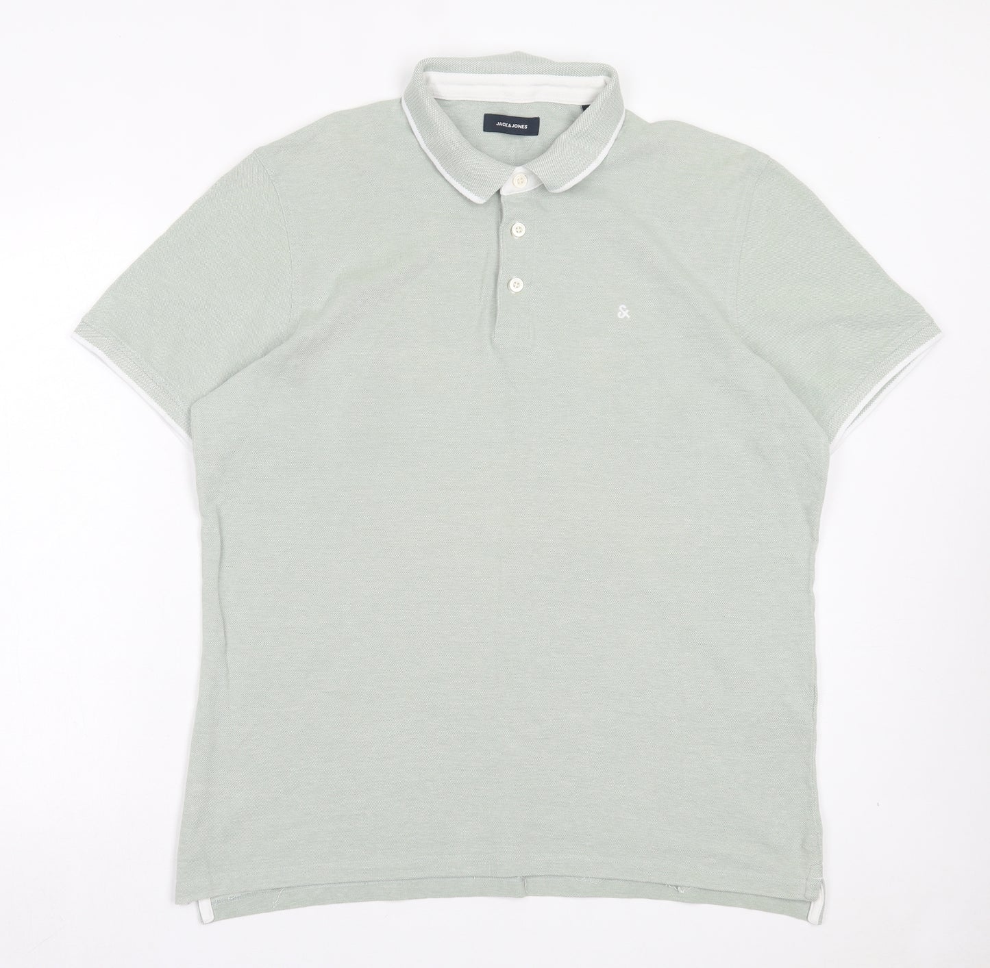 JACK & JONES Mens Green Cotton Polo Size 2XL Collared Button