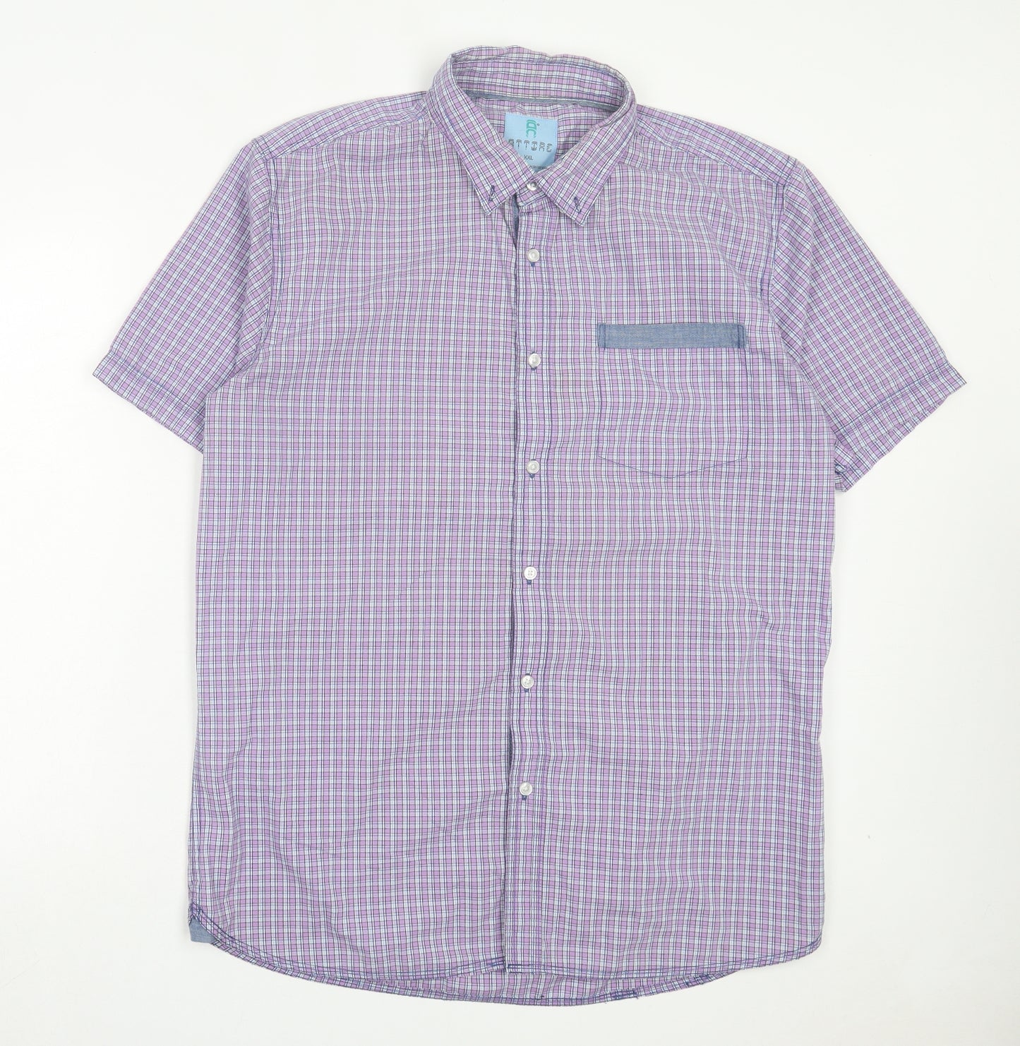 ATTRE Mens Purple Plaid Cotton Button-Up Size 2XL Collared Button - Pocket Detail