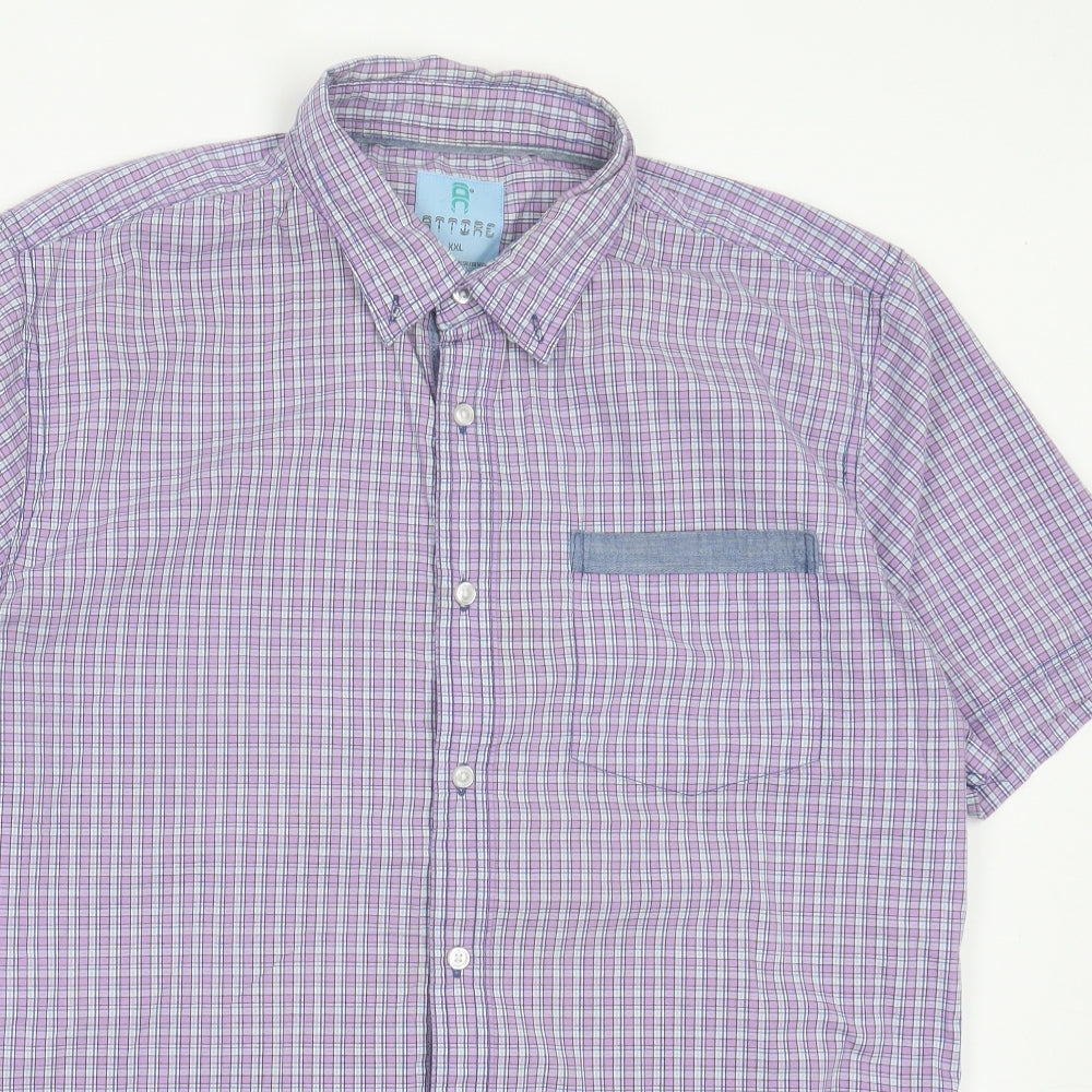 ATTRE Mens Purple Plaid Cotton Button-Up Size 2XL Collared Button - Pocket Detail