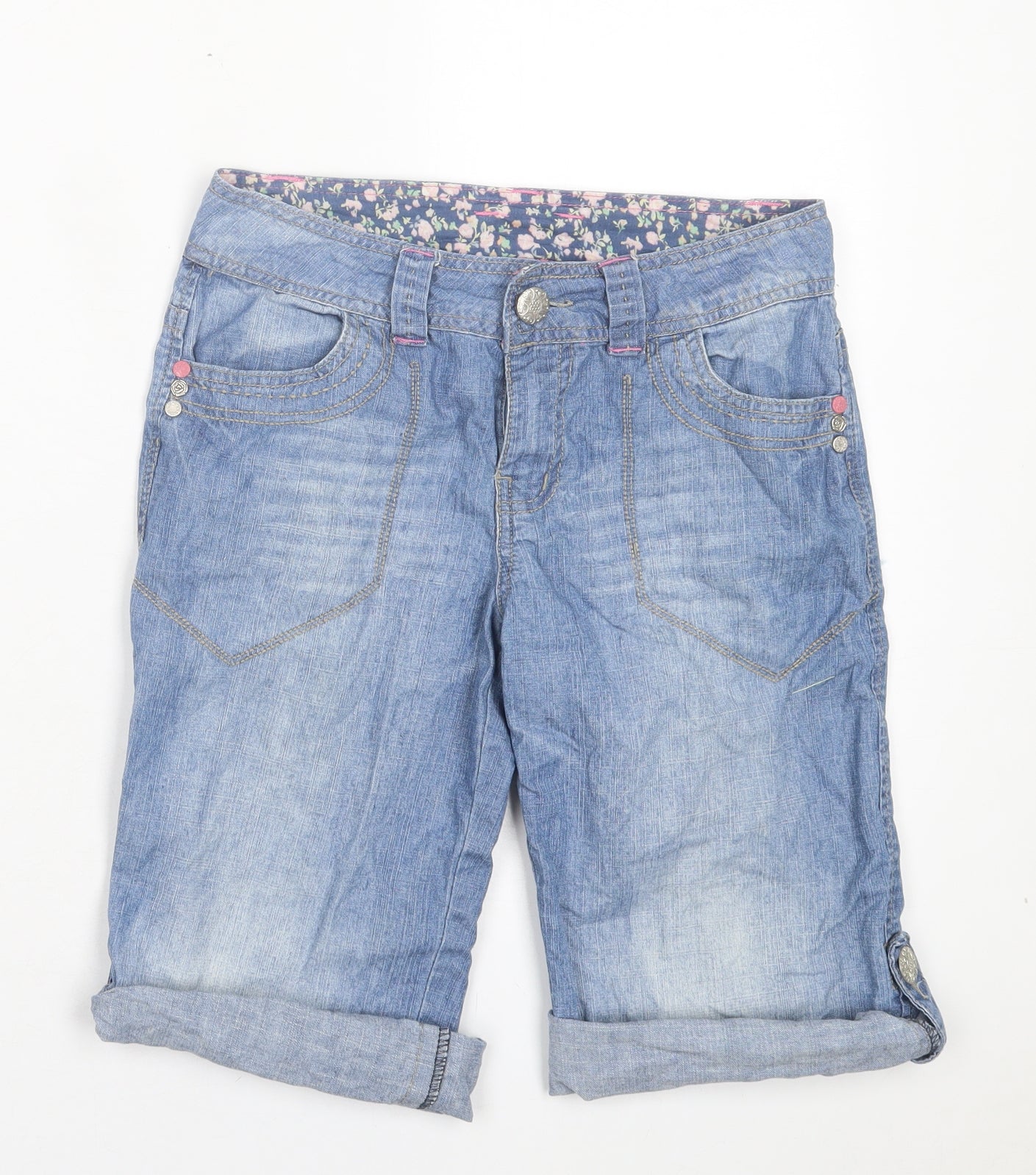 Denim & Co. Womens Blue Cotton Bermuda Shorts Size 8 L11 in Regular Button