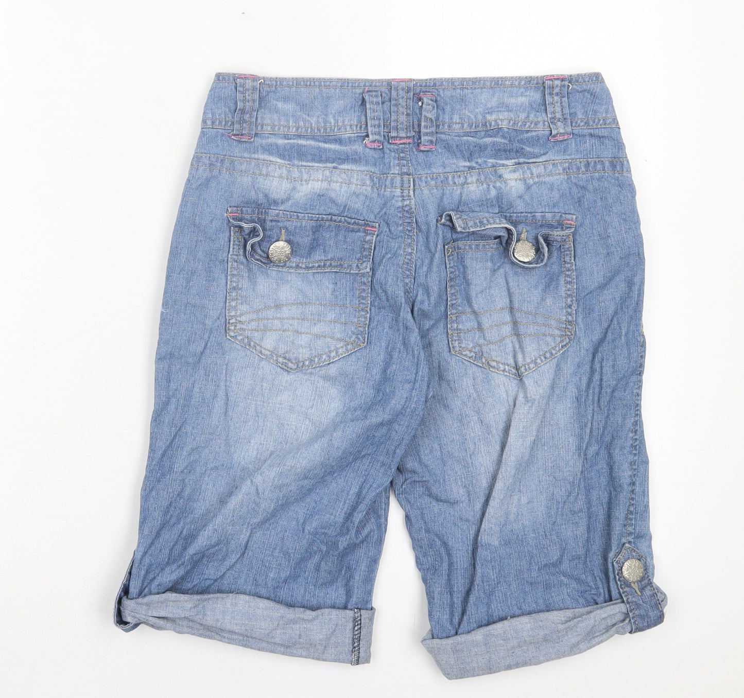 Denim & Co. Womens Blue Cotton Bermuda Shorts Size 8 L11 in Regular Button
