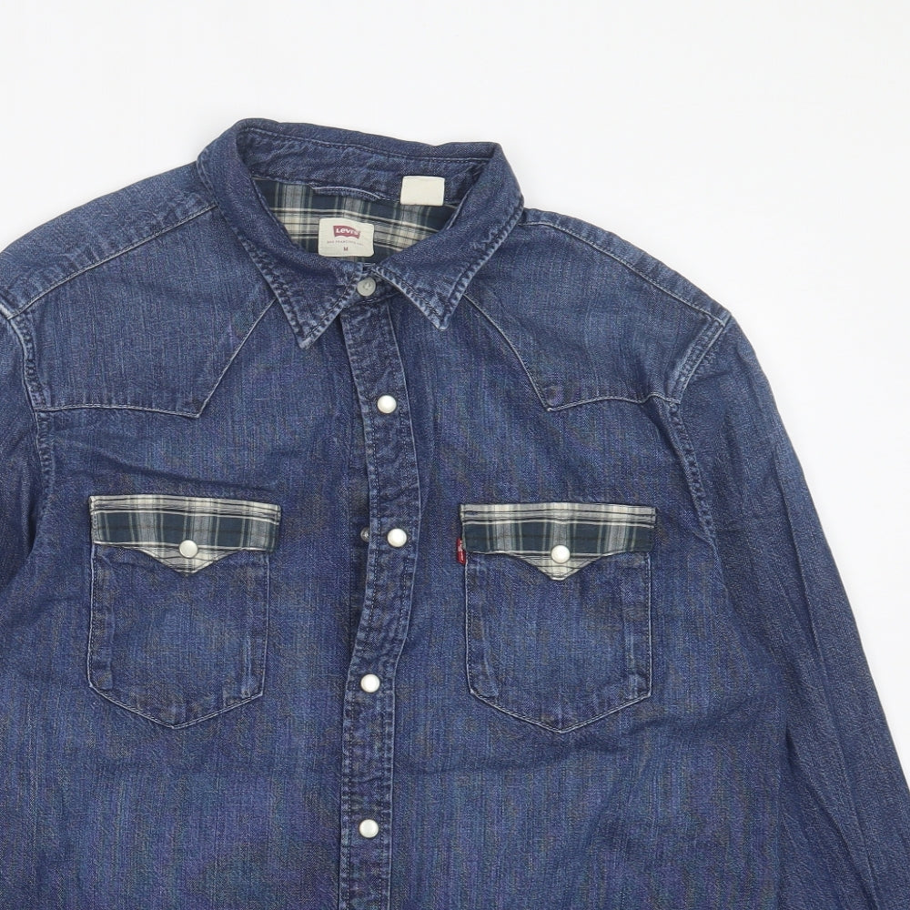 Signature by Levi Strauss & Co. Mens Blue Cotton Button-Up Size M Collared Button