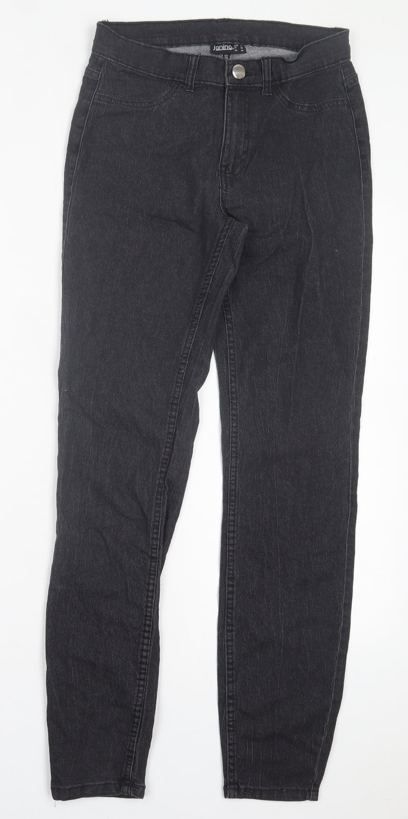 JANINE Womens Black Cotton Skinny Jeans Size 8 L28 in Regular Button