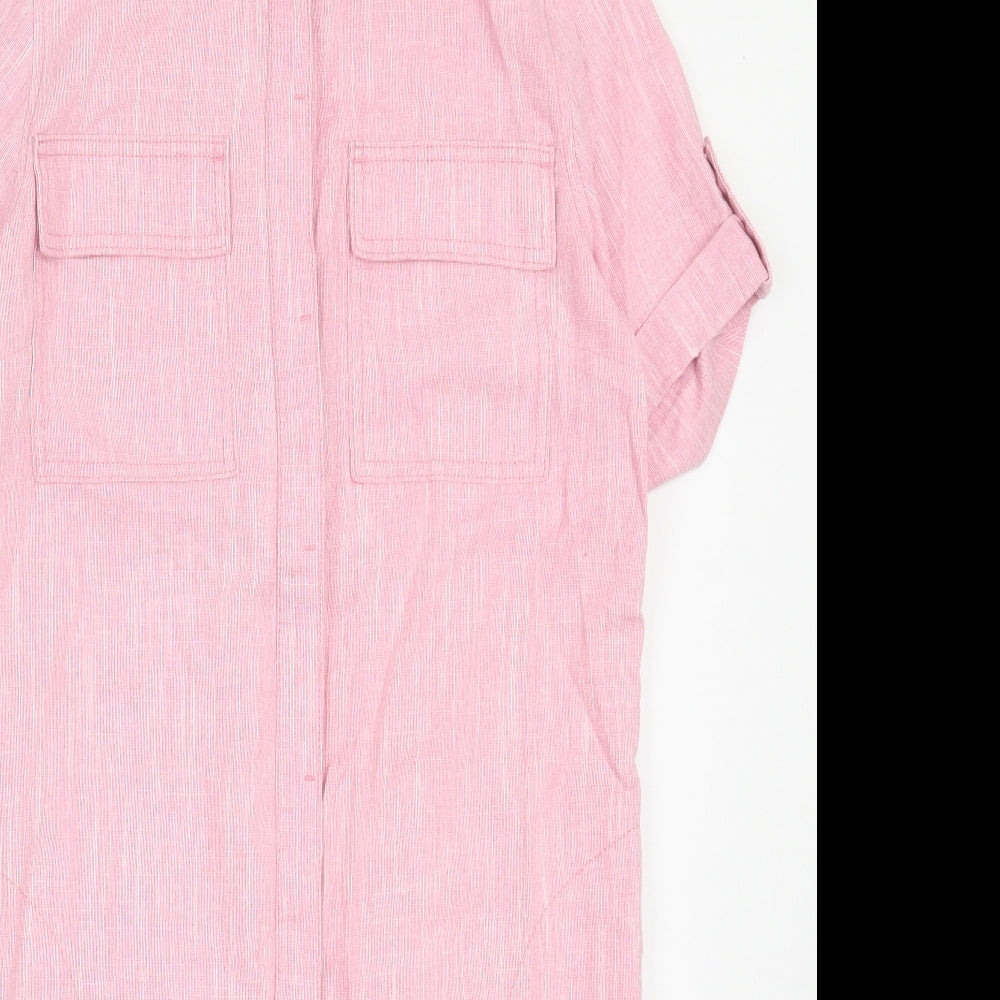 NEXT Womens Pink Linen Shirt Dress Size 10 Collared Button