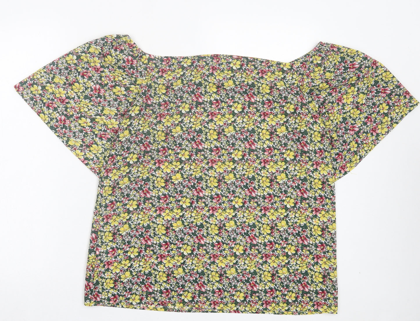 Fashion Union Womens Yellow Floral Polyester Basic T-Shirt Size 14 Off the Shoulder