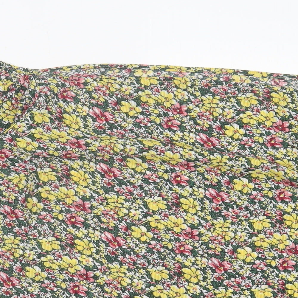 Fashion Union Womens Yellow Floral Polyester Basic T-Shirt Size 14 Off the Shoulder