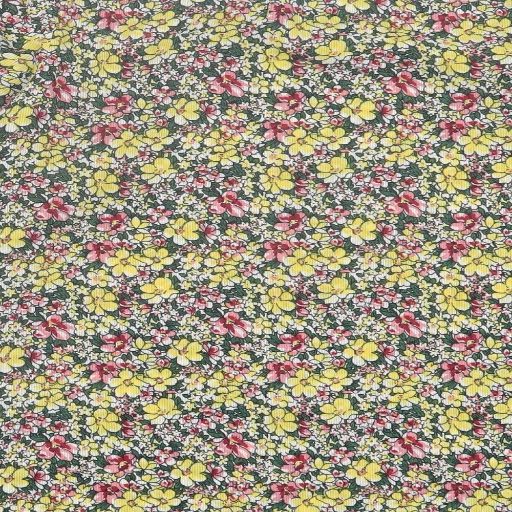 Fashion Union Womens Yellow Floral Polyester Basic T-Shirt Size 14 Off the Shoulder