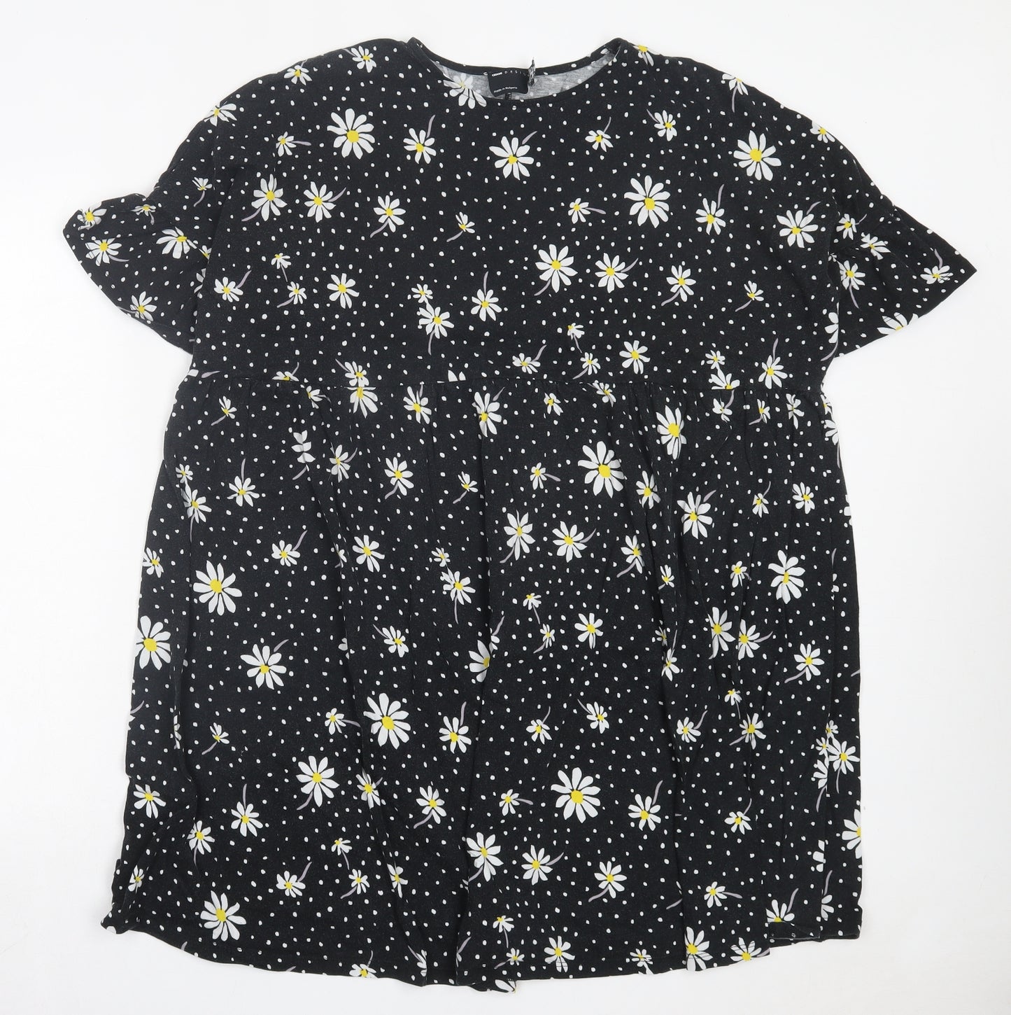ASOS Womens Black Floral Cotton A-Line Size 8 Crew Neck Pullover
