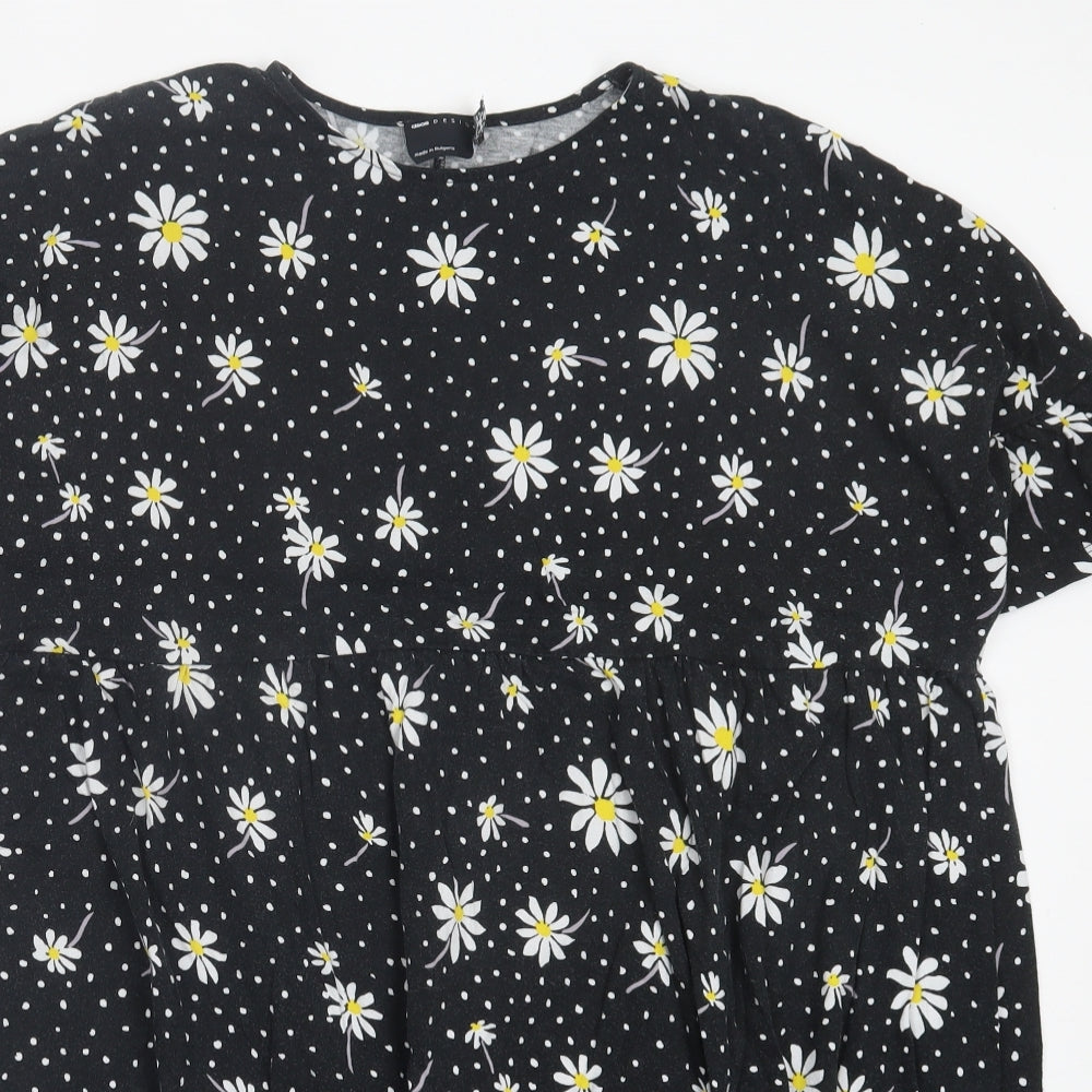 ASOS Womens Black Floral Cotton A-Line Size 8 Crew Neck Pullover