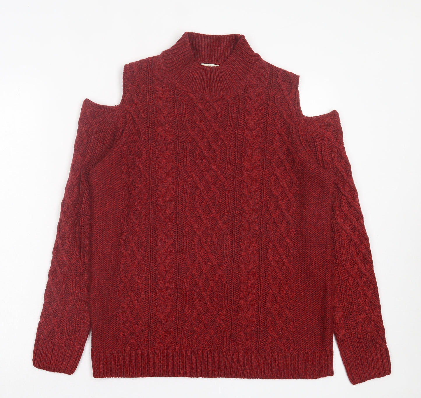 Papaya Womens Red High Neck Acrylic Pullover Jumper Size L - Cold Shoulder