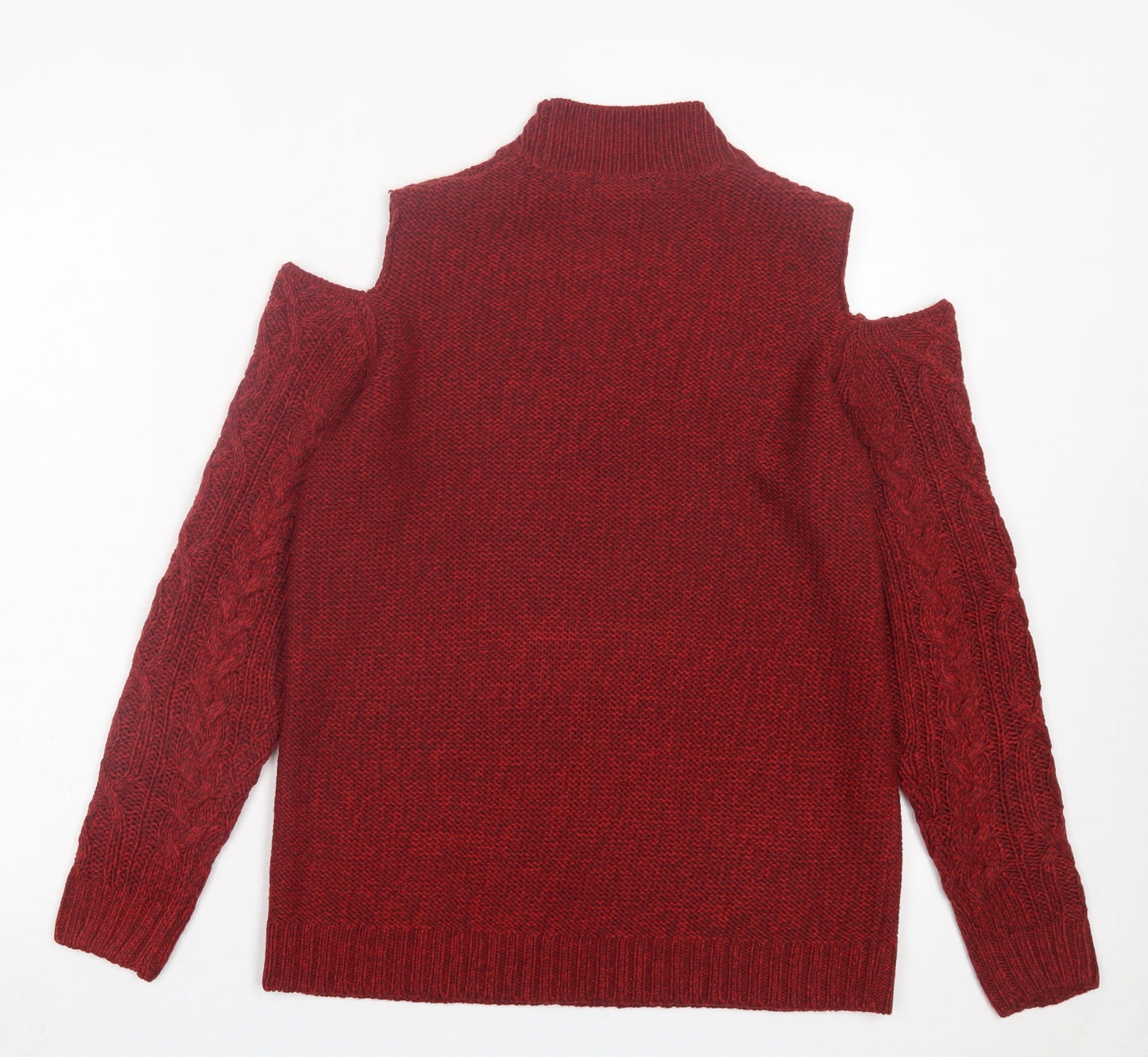 Papaya Womens Red High Neck Acrylic Pullover Jumper Size L - Cold Shoulder