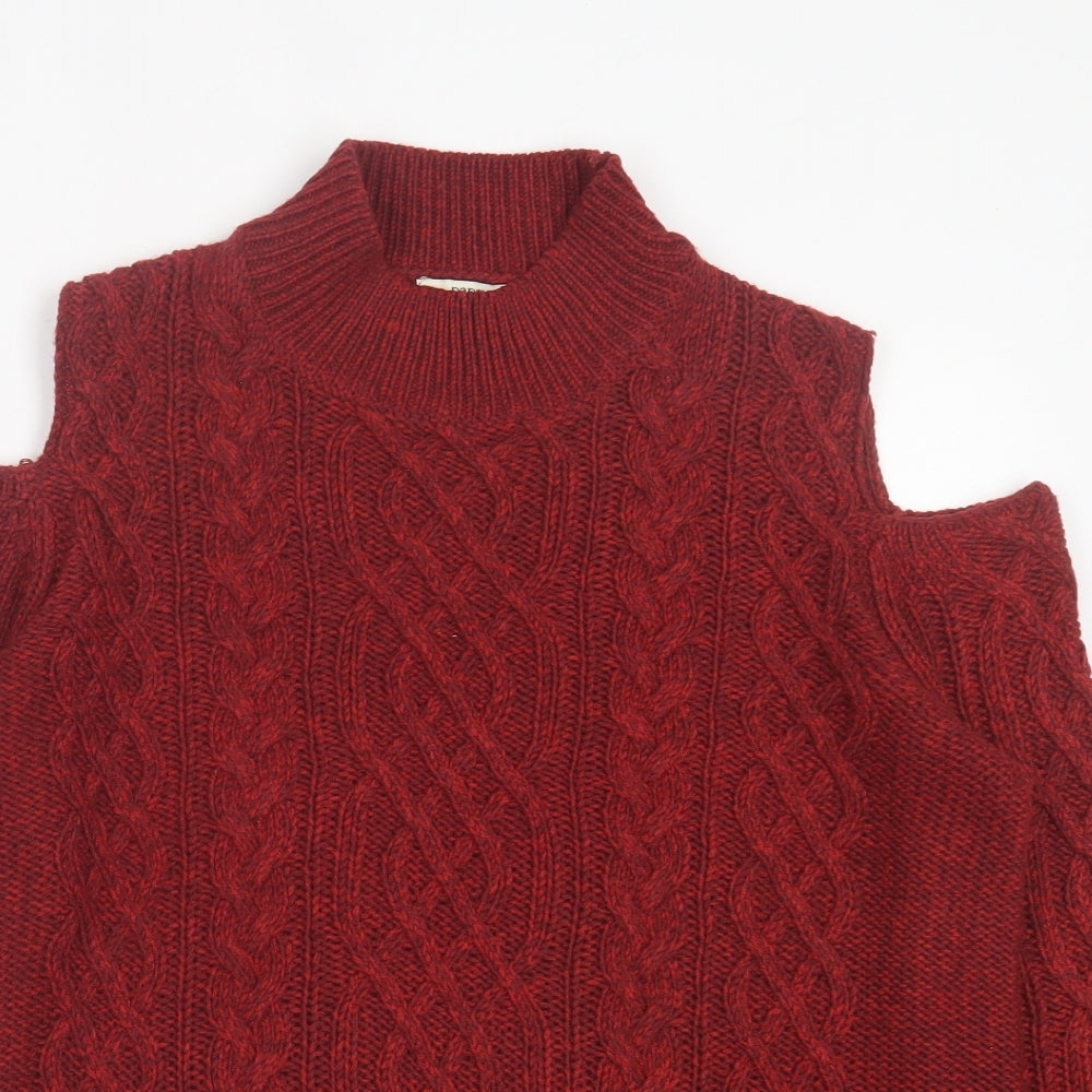 Papaya Womens Red High Neck Acrylic Pullover Jumper Size L - Cold Shoulder