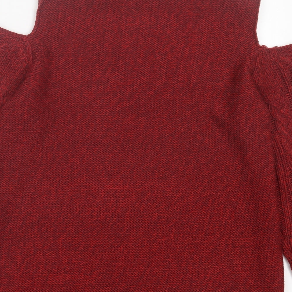 Papaya Womens Red High Neck Acrylic Pullover Jumper Size L - Cold Shoulder