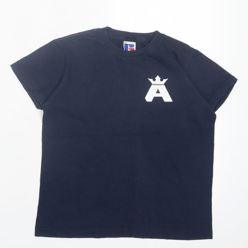 Russell Boys Blue Cotton Basic T-Shirt Size 7-8 Years Crew Neck Pullover