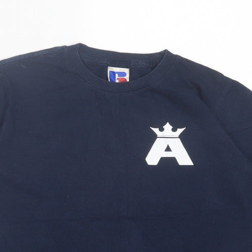 Russell Boys Blue Cotton Basic T-Shirt Size 7-8 Years Crew Neck Pullover