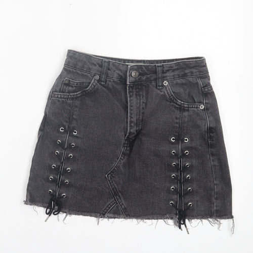 Topshop Womens Grey Cotton A-Line Skirt Size 6 Button