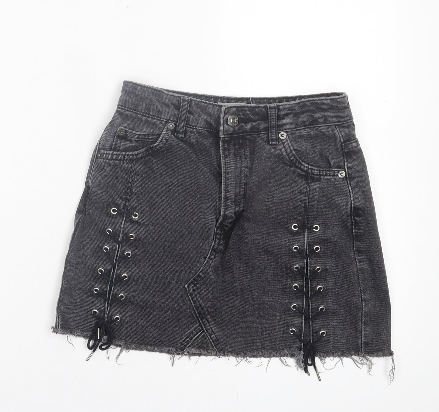Topshop Womens Grey Cotton A-Line Skirt Size 6 Button