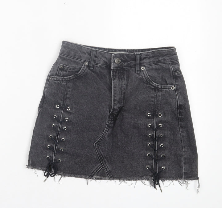 Topshop Womens Grey Cotton A-Line Skirt Size 6 Button