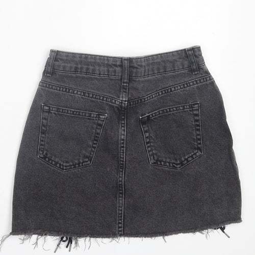 Topshop Womens Grey Cotton A-Line Skirt Size 6 Button