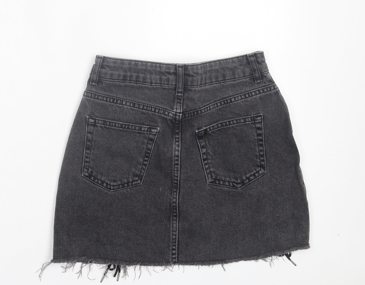Topshop Womens Grey Cotton A-Line Skirt Size 6 Button