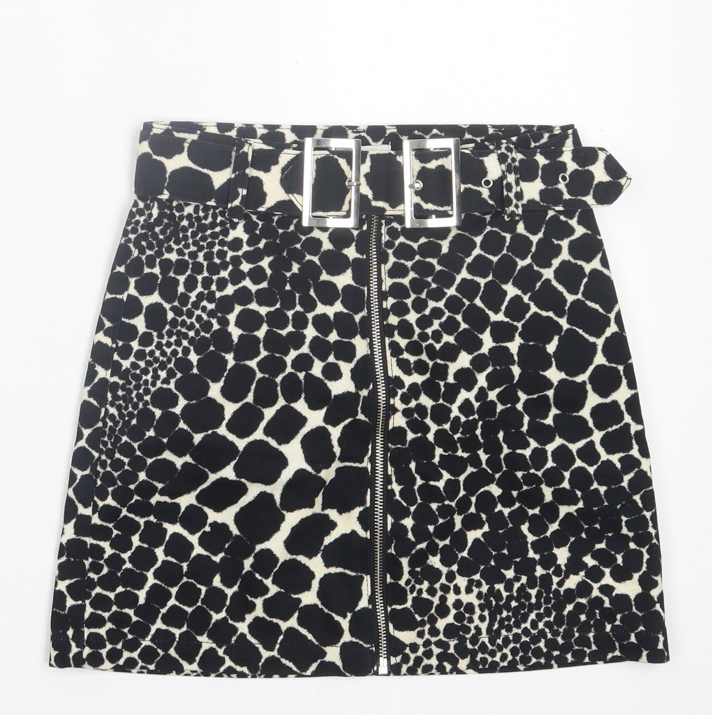 Topshop Womens Black Geometric Cotton A-Line Skirt Size 6 Zip