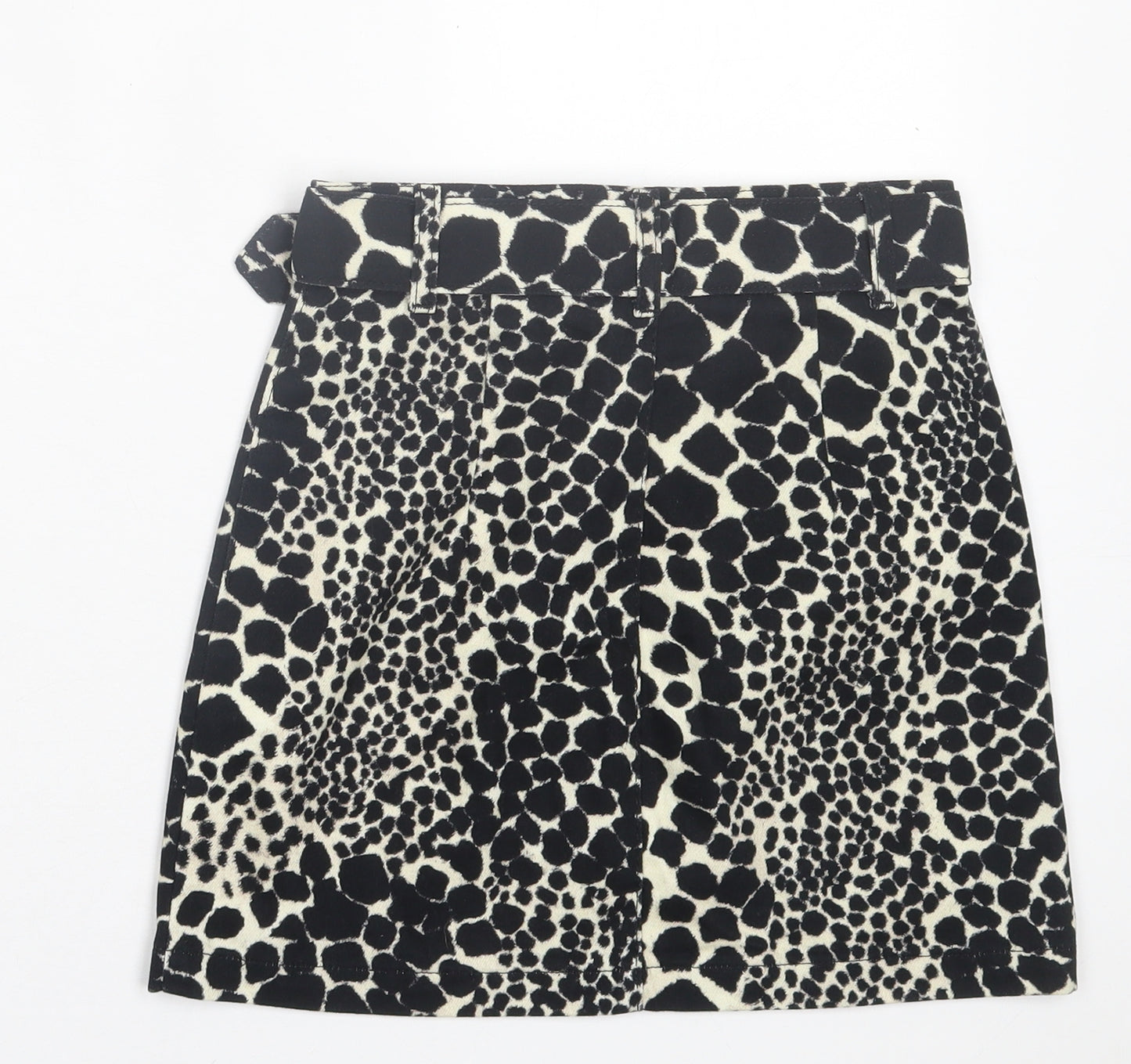 Topshop Womens Black Geometric Cotton A-Line Skirt Size 6 Zip