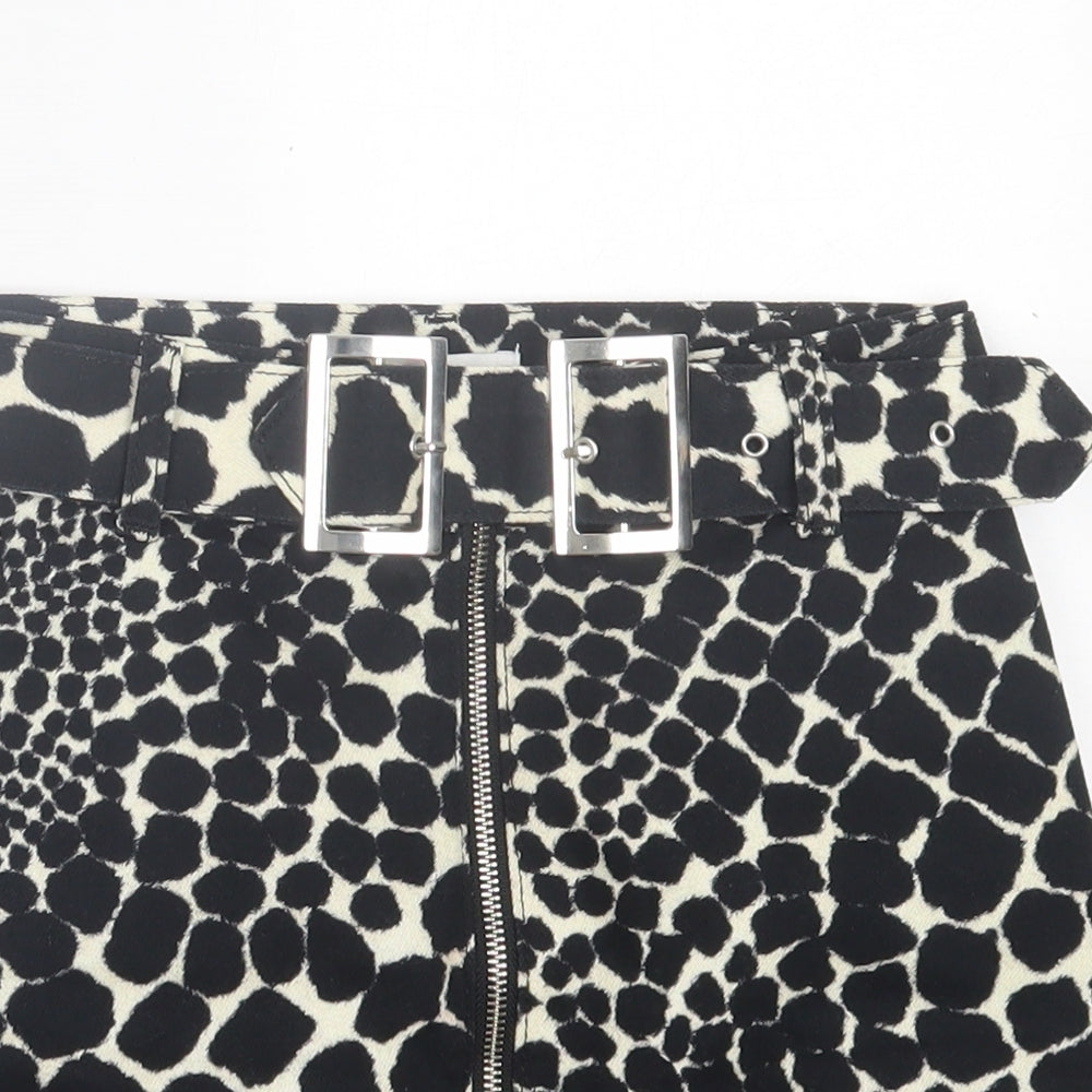 Topshop Womens Black Geometric Cotton A-Line Skirt Size 6 Zip