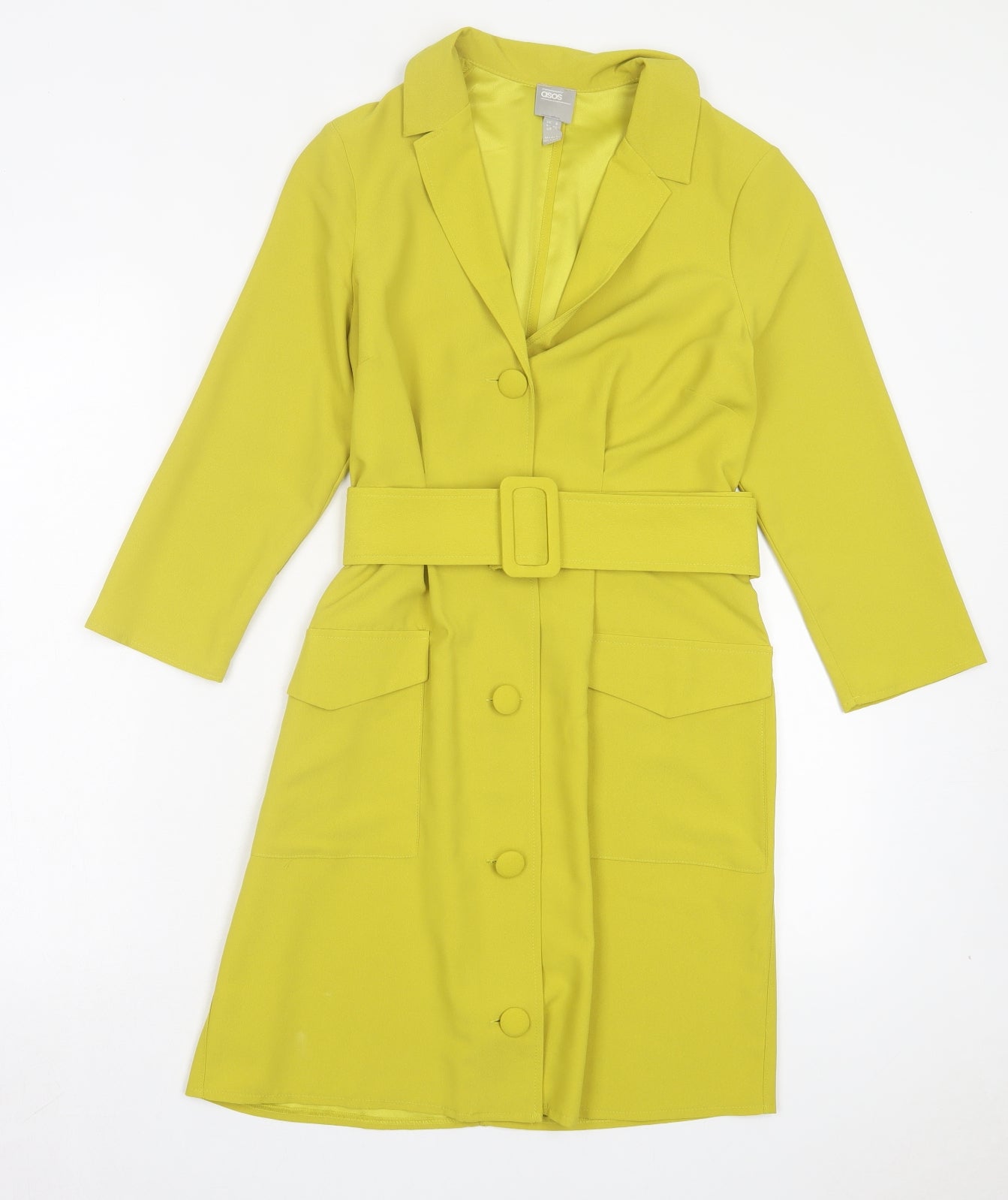 ASOS Womens Yellow Polyester Sheath Size 8 V-Neck Button