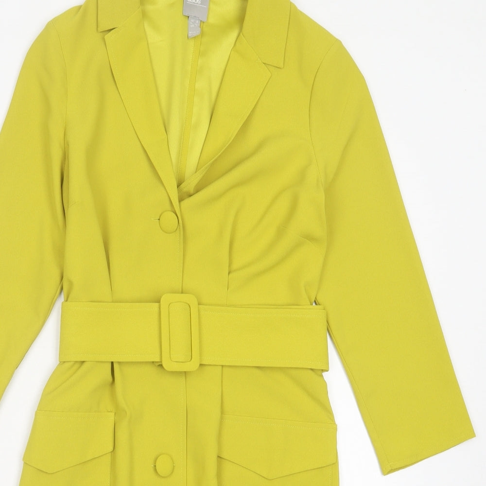 ASOS Womens Yellow Polyester Sheath Size 8 V-Neck Button