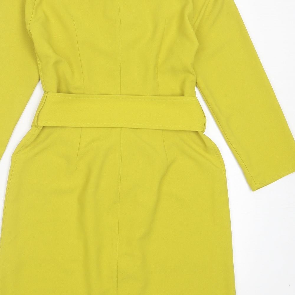 ASOS Womens Yellow Polyester Sheath Size 8 V-Neck Button